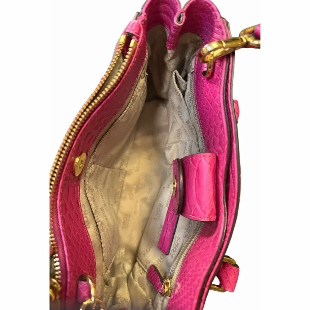 Michael Kors Adele Satchel/Crossbody Bag Fushia Croc Embossed